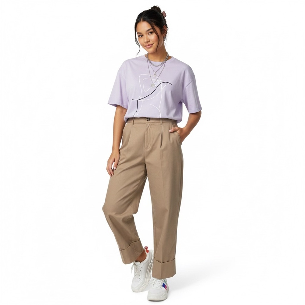 Club Monaco 100% Cotton Cuffed Chino Pants Tan High Rise Minimalist Size 2 - Picture 4 of 10